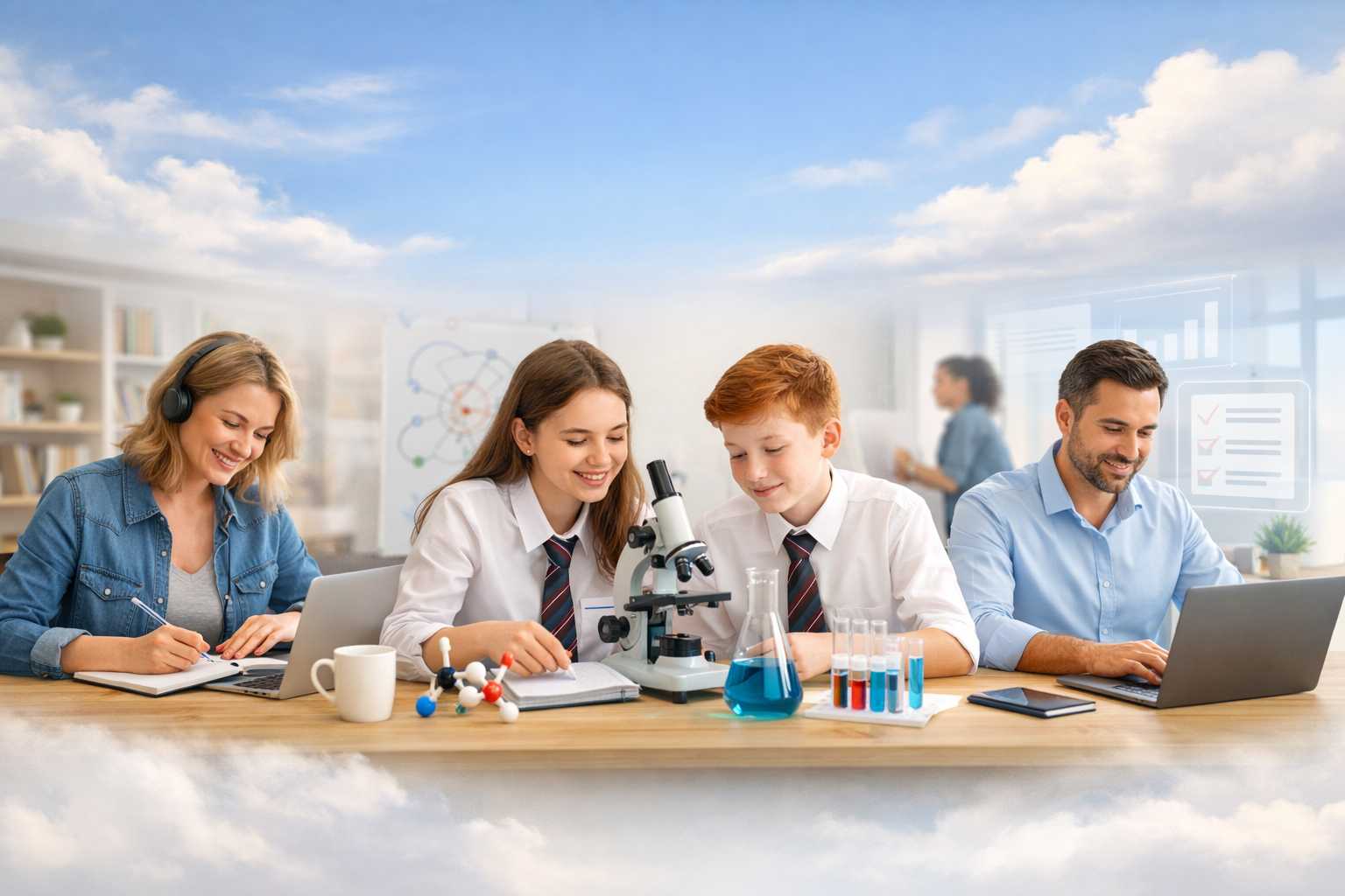Learners using digital devices for flexible online study and skills development